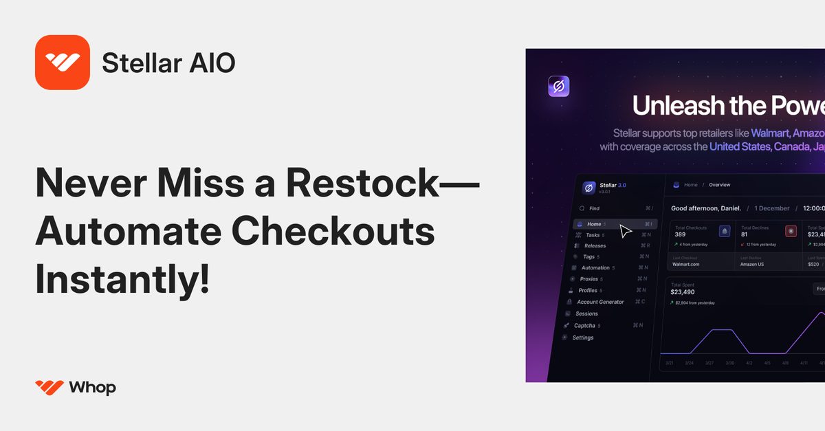 Stellar AIO shown on its official Whop listing